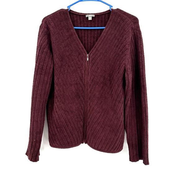 J Jill Size Medium Sweater Red Deep V‎ Zip Up Cardigan Soft Warm Workwear Formal - Picture 1 of 4